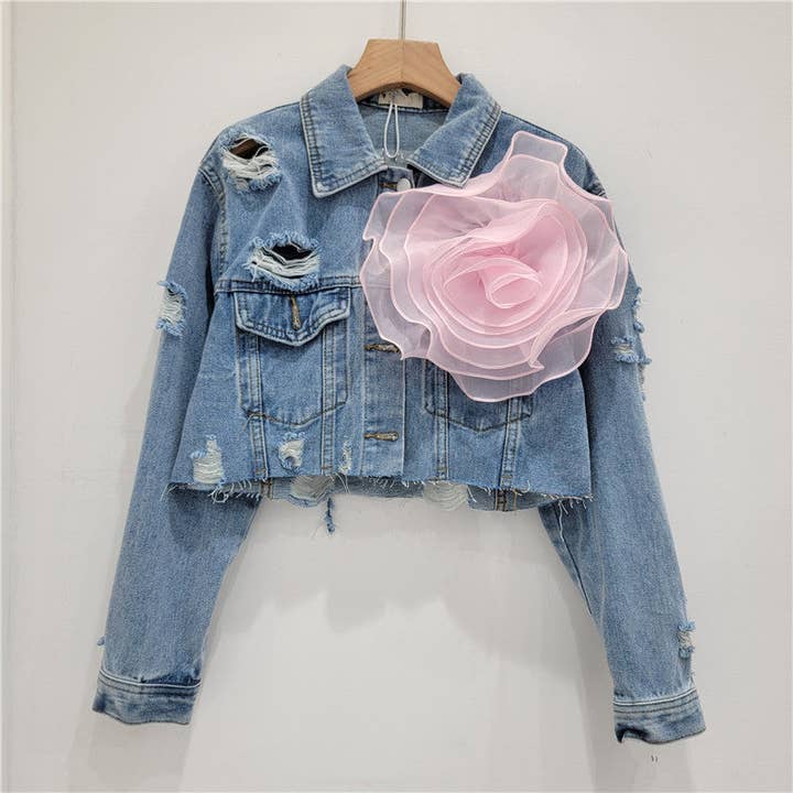 SALINA TRADING INC - Wholesale Denim Jacket - Women's - Distressed Denim Jacket with Floral Design8