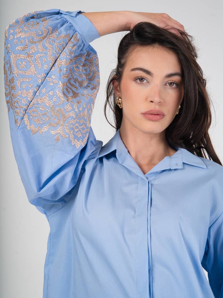 Camisa acampanada CAMI con mangas obispo y patrones para venta al por mayor de MAXMILA PARIS