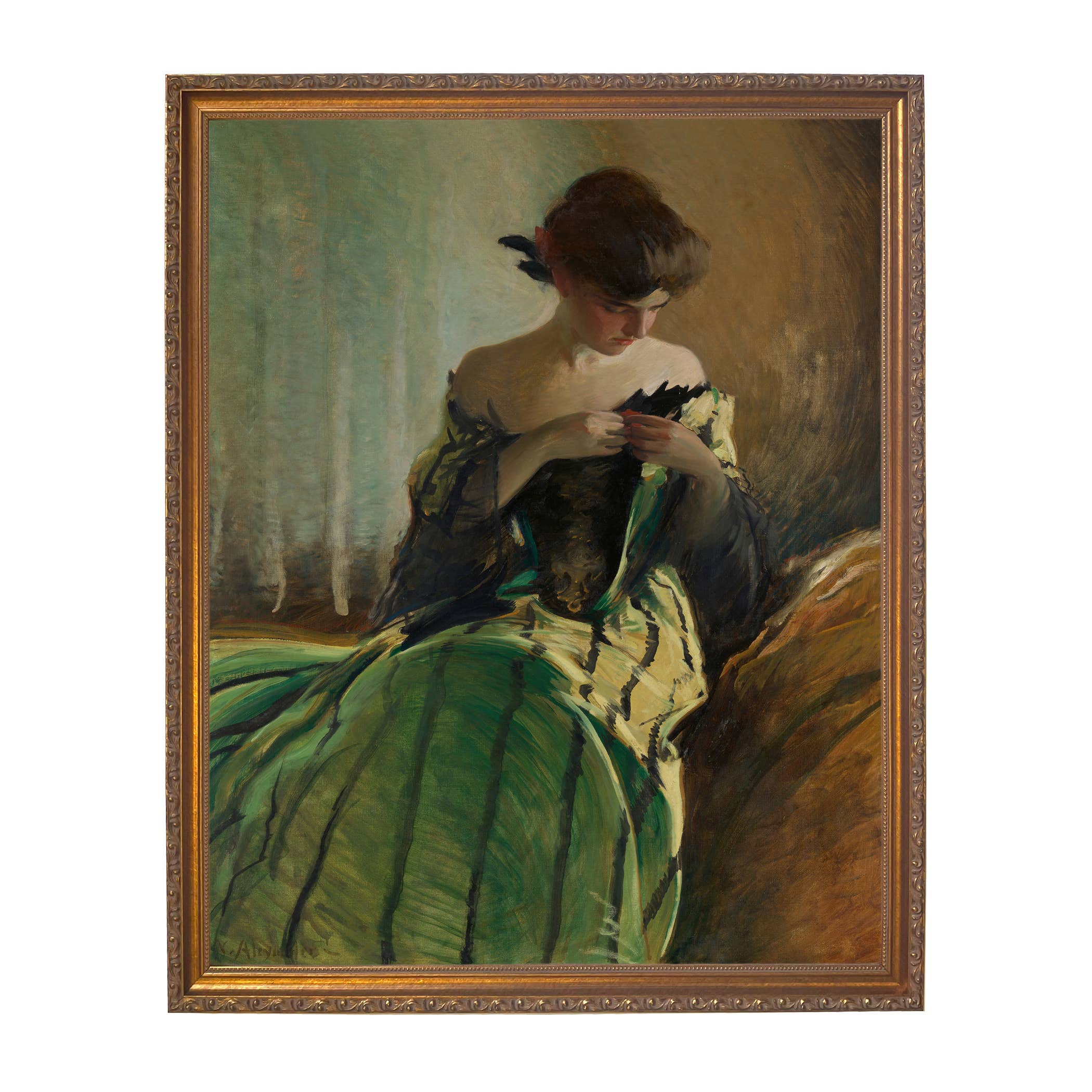 Madison Bay Co. - Historical Home Decor Reproductions - Vendita all'ingrosso Stampa artistica - Stampa su Tela Vintage di Donna in Abito Nero e Verde73