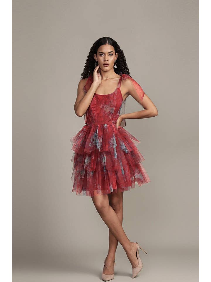 Sava Mini Dress in Red Print for wholesale on Faire