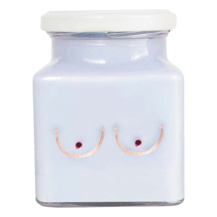 Pink Ribbon Lilac Boobs Square Candle for wholesale by Flamingo Candles
