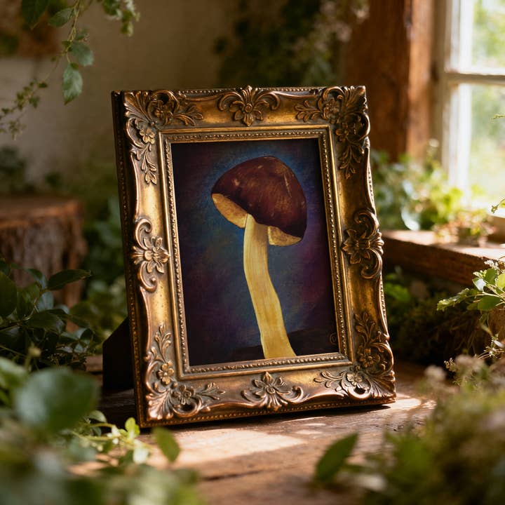 Golden Toadstool Mushroom Fine Art Print, 8x10 for wholesale by Imaginarium Arts