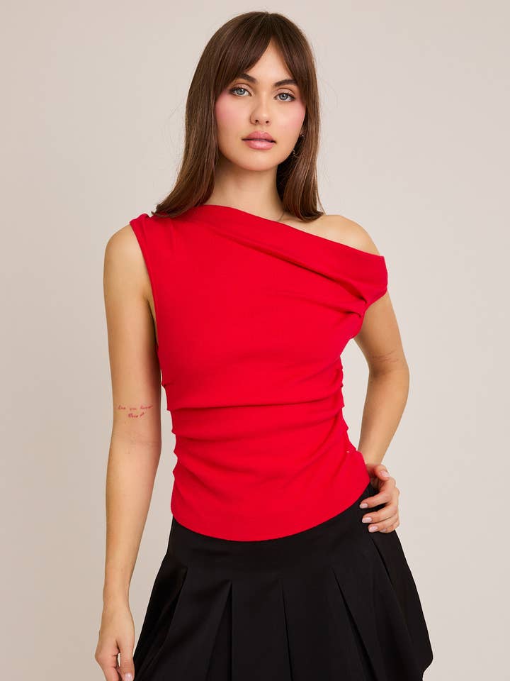 ASYMMETRICAL NECK SWEATER TOP for wholesale by LE LIS