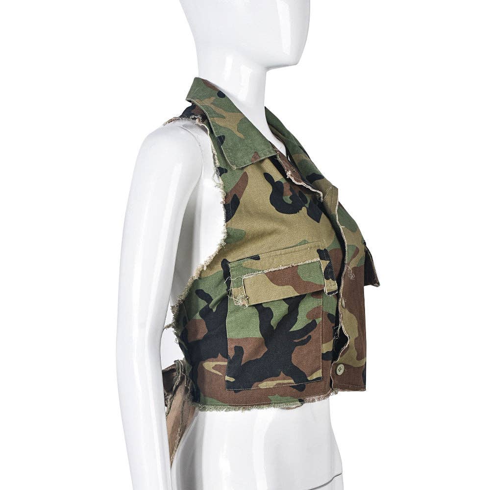MB FASHION CAMO Cropped Sleeveless Vest with Tie Back 9185LY for wholesale on Faire20