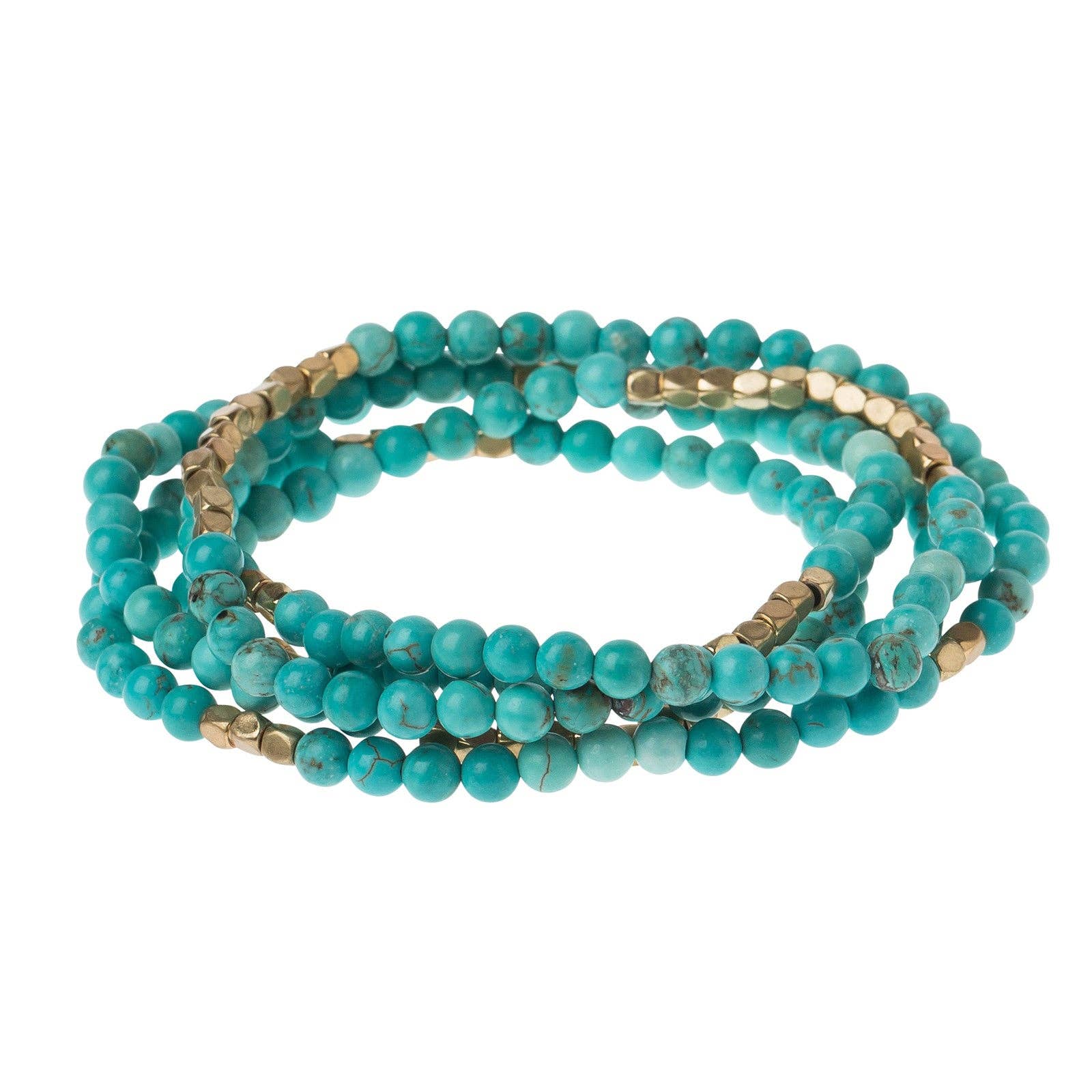 Scout Curated Wears - Wholesale Beaded Bracelet - Stone Wrap: Turquoise/gold - Stone of the Sky1
