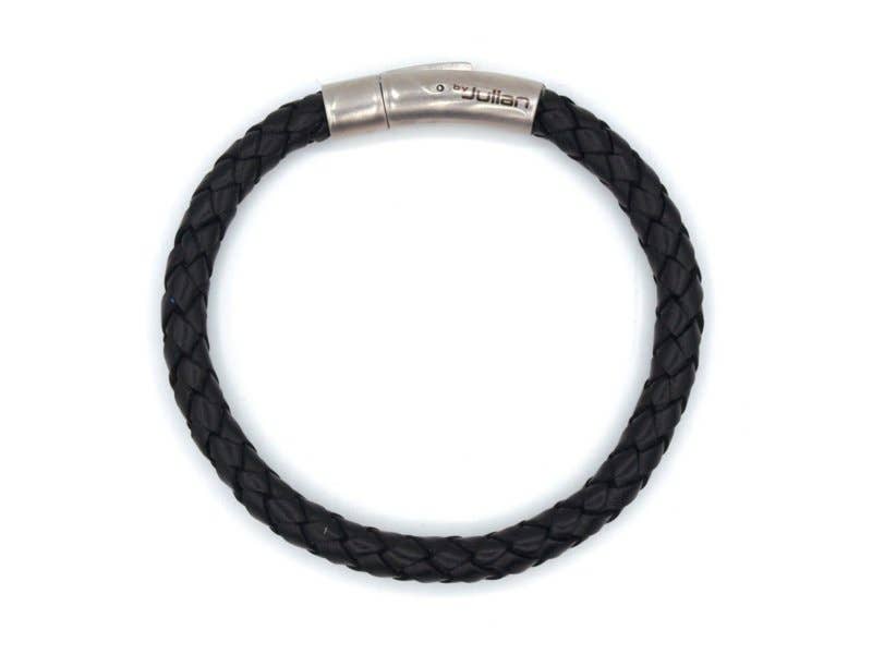 by julian - Vente Bracelet tissé/tressé - Bracelet homme Kepang noir en cuir tressé 6 mm1