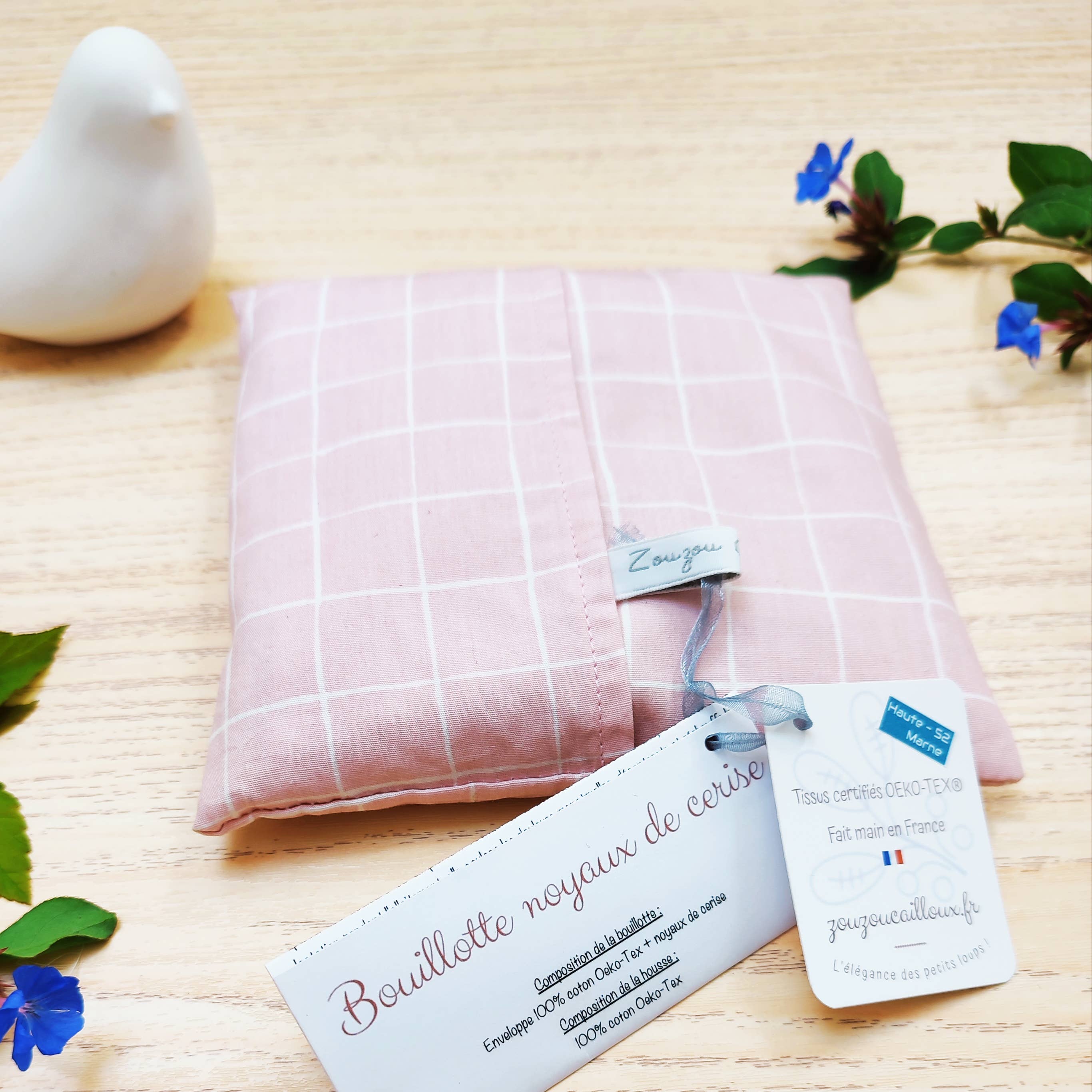 ZOUZOU CAILLOUX - Wholesale Hot/Cold Compress - Cherry pit heating pad pink checkered - 15 cm x 15 cm1