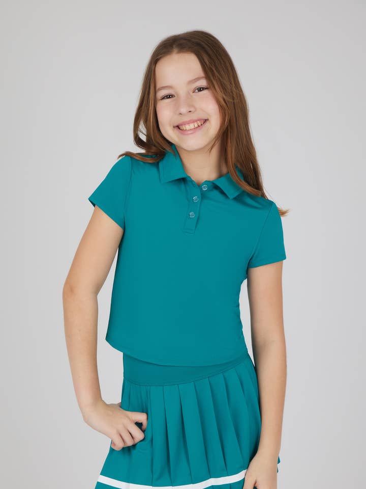 Mädchen-Polo-Top und Tennisrock-Set mit Kontrastdetails für den Großhandel von 90 Degree by Reflex & Yogalicious