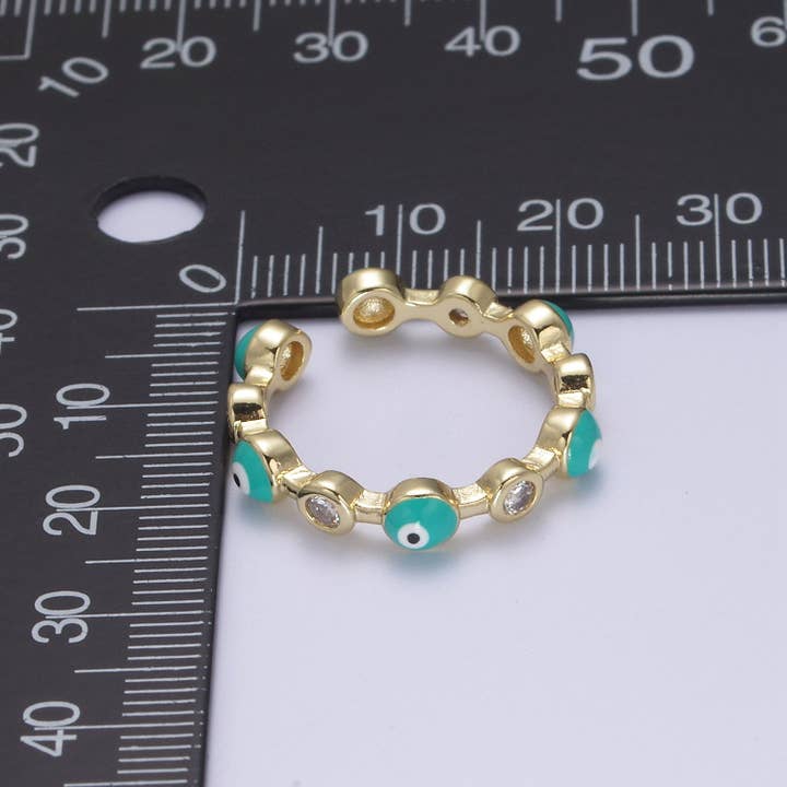 Aim Eternal - Wholesale Multi-Stone Ring - White, Teal, Blue, Black Round Evil Eye Enamel Clear CZ Stackable Ring | U073 - U076