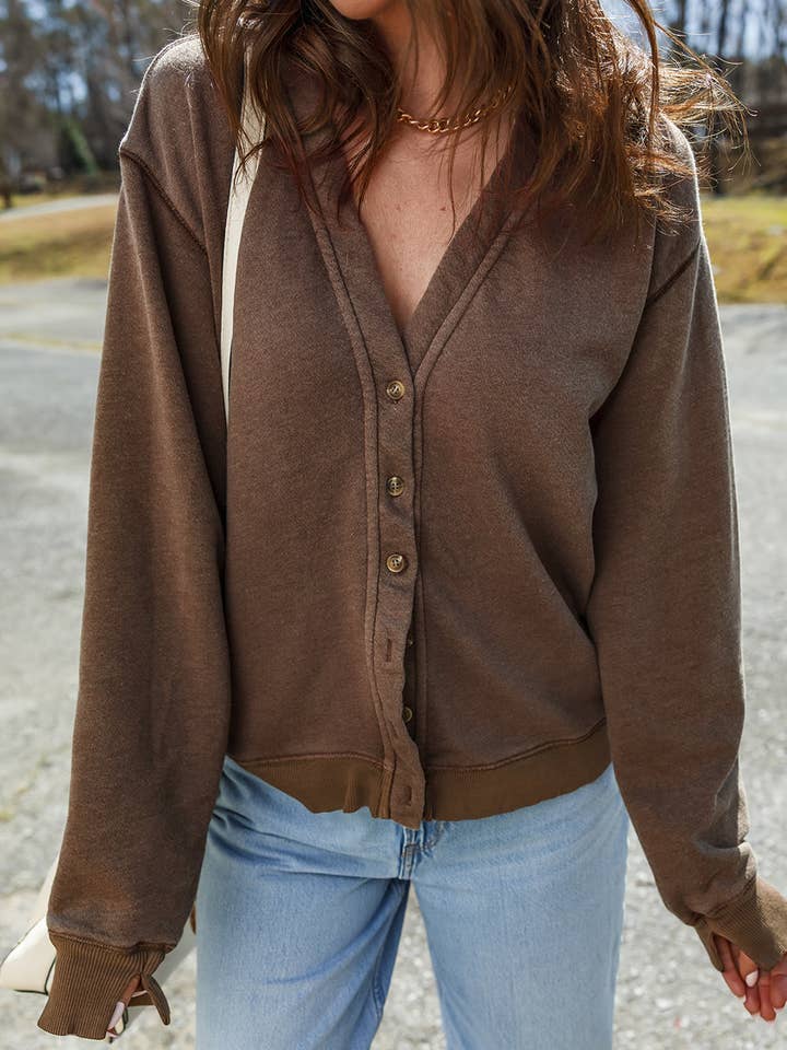 Solid Button Front V-Neck Cardigan for wholesale by PRETTY BASH