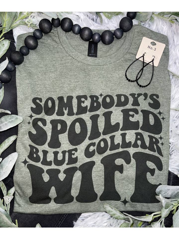 Gildan Softstyle Olive Blue Collar Wife (T-Shirt) for wholesale on Faire