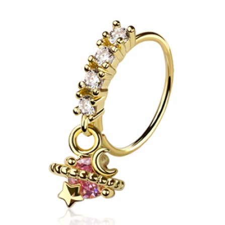 NEZ EN ACIER CHIRURGICAL 316L AVEC PENDENTIF EN FORME DE LUNE, PLANÈTE ET PLANÈTE EN ZIRCONE CUBIQUE pour la vente par CRAVE BODY JEWELRY