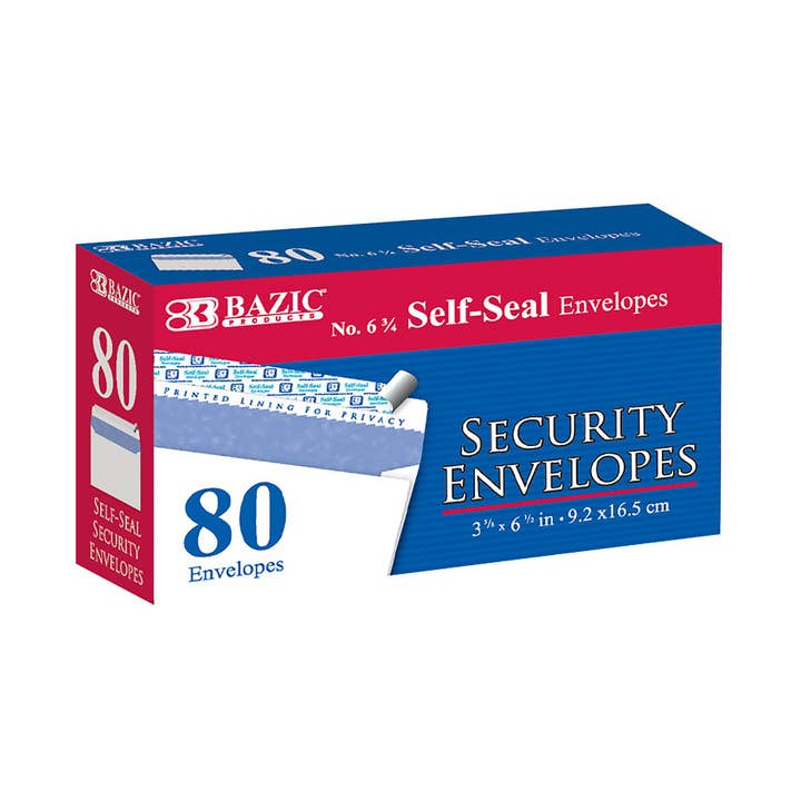 #6 3/4 Self-Seal Security Envelope (80/Pack) for wholesale by BAZIC Products