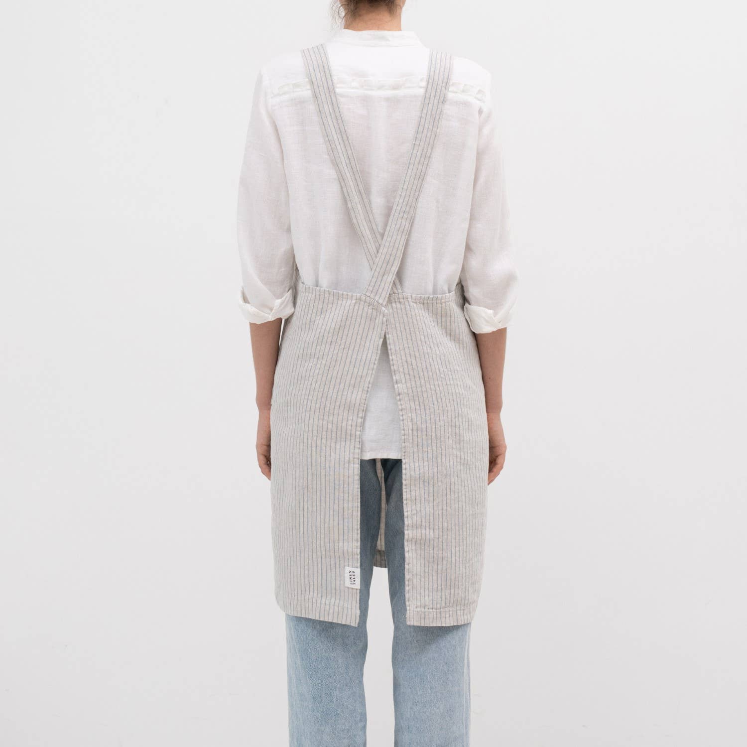Linen Tales (We cover U.S. import duties) - Wholesale Apron - Grey Blue Pinstripe Rustic Linen Japanese Crossback Apron2