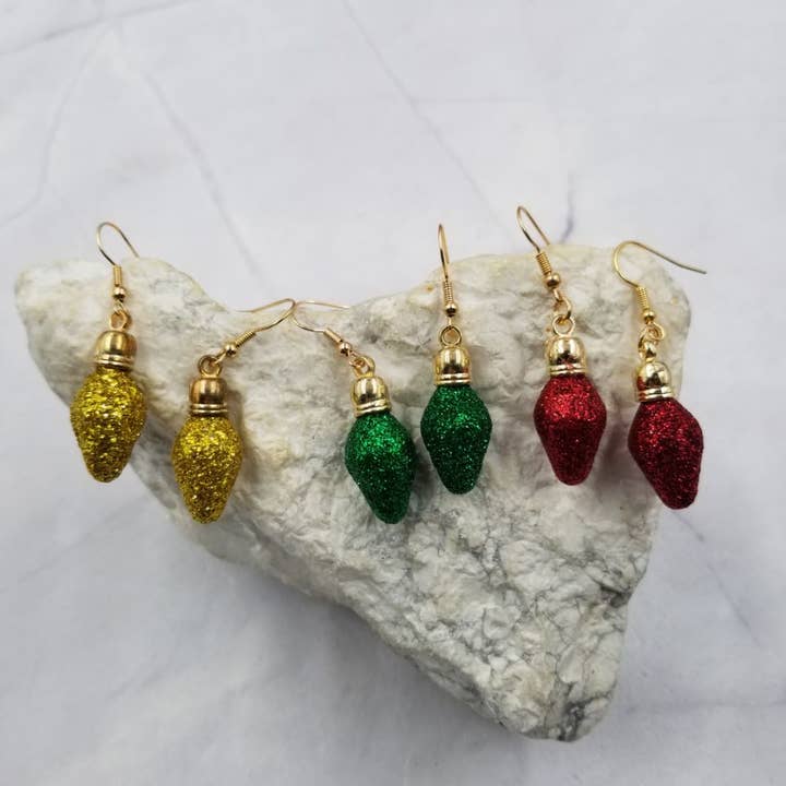 Pendientes de Navidad con bombillas brillantes de purpurina para venta al por mayor de The Pretty Jewellery