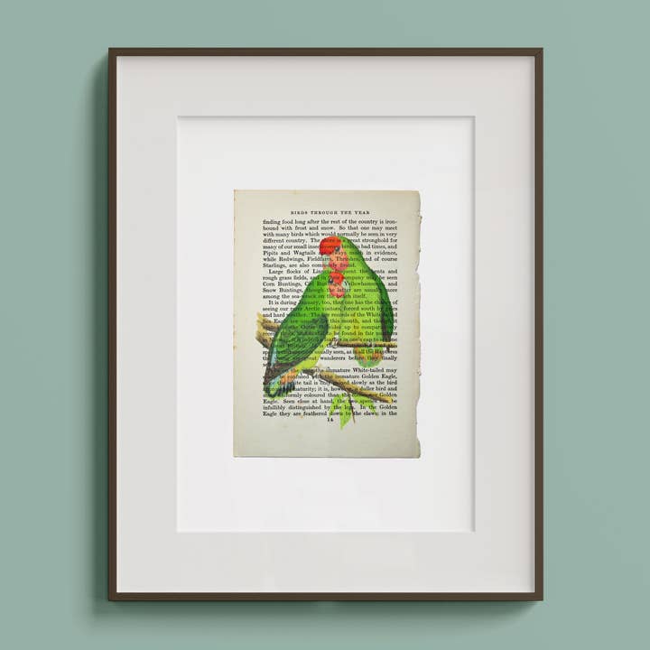 Lovebirds Vintage Book Page A4 Art Print for wholesale by Hands & Hearts
