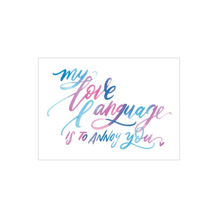 Love Language greeting card for wholesale by Katie Elizabeth Lettering