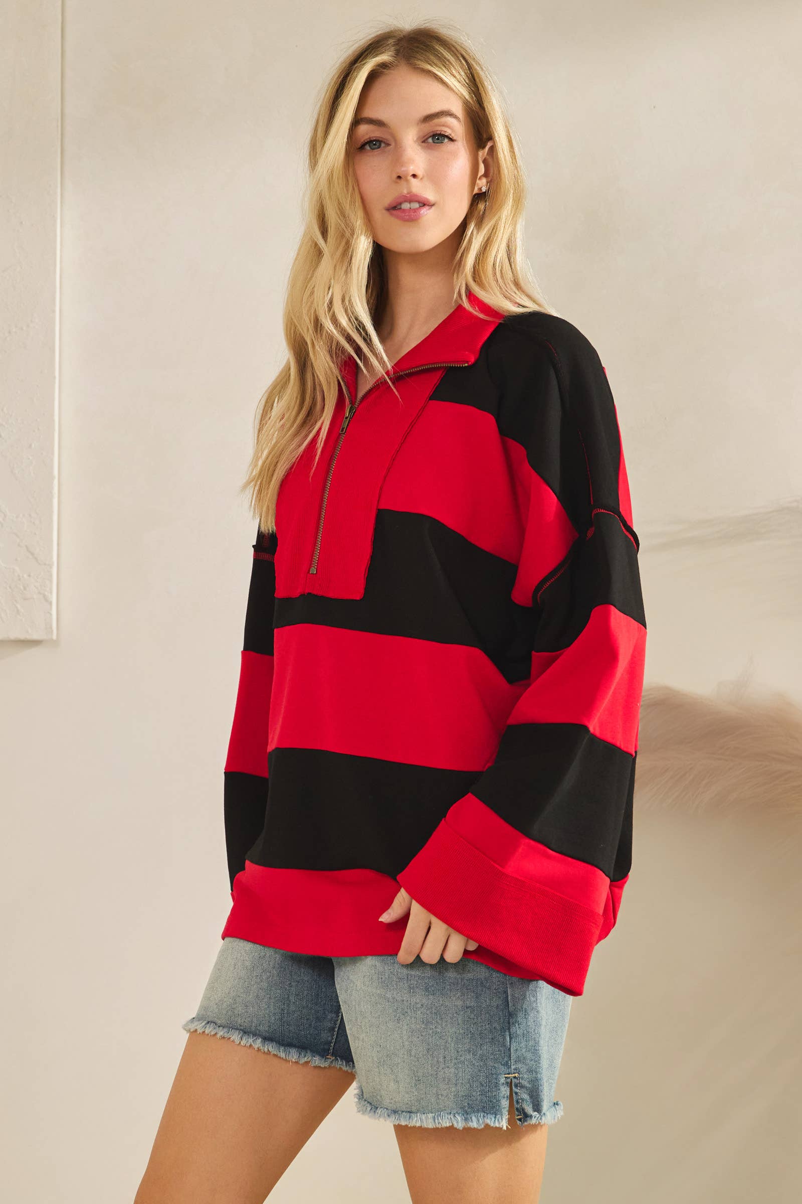 Sewn and Seen - Vente Sweat-shirt – femme - Pull à fermeture éclair rayé28