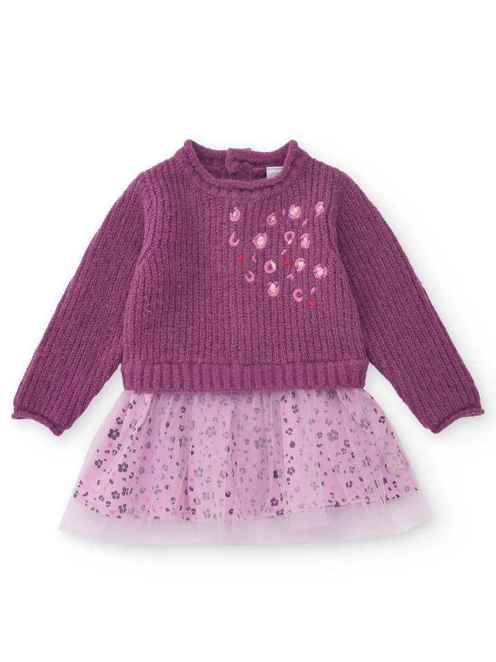 Stickad och tyllklänning för flicka i lila och blommor för wholesale av tuc tuc