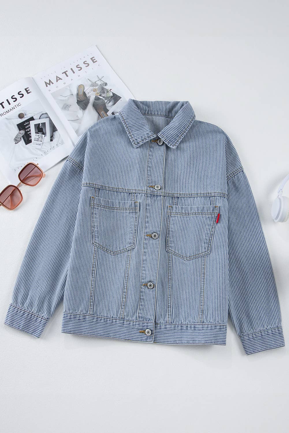 66DISCO - Wholesale Denim Jacket - Women's - Stripe Washed Oversize Pocketed Denim Jacket (S-XL)10