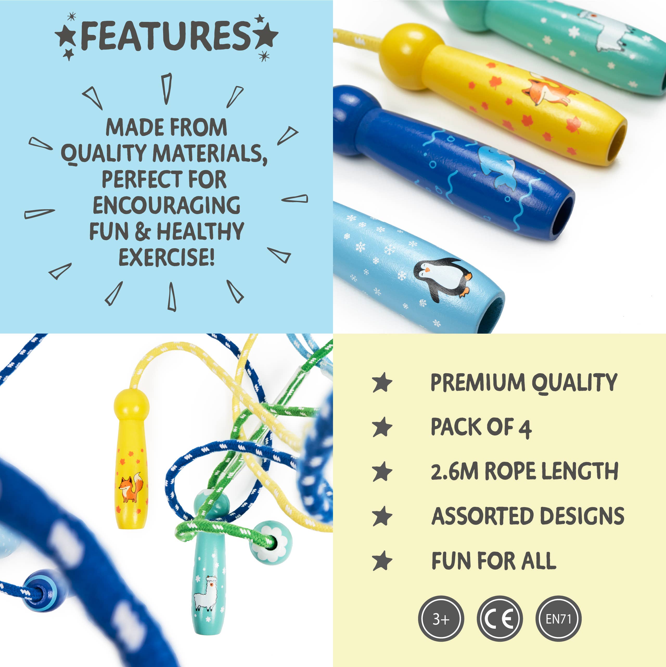 The Twiddlers - Wholesale Sporting Game - Kids & Baby - 4 Children's / Kids Skipping Ropes with Wooden Handles2