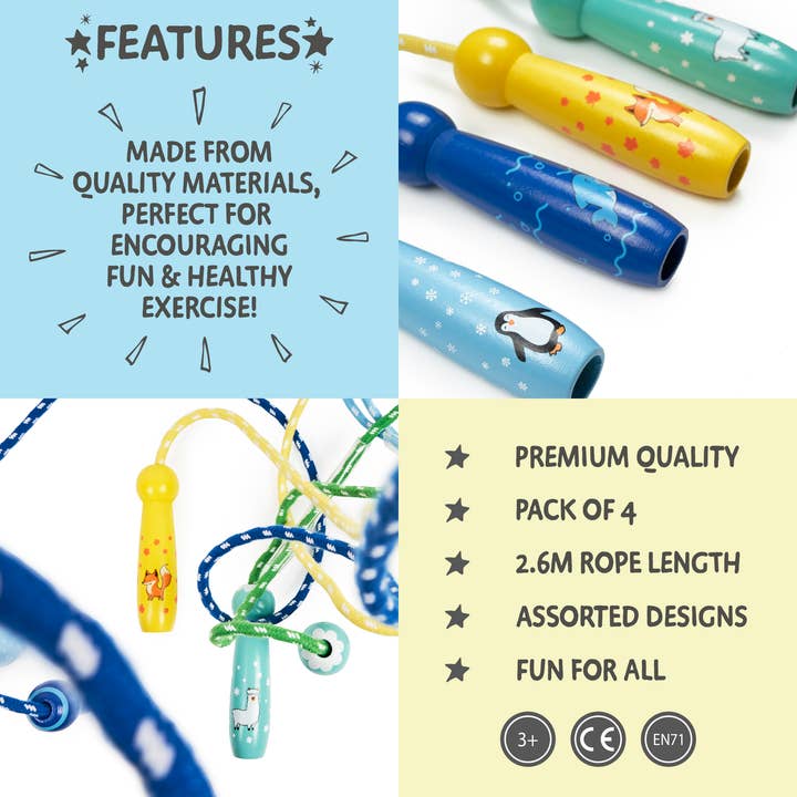 The Twiddlers - Wholesale Sporting game – Child & baby - 4 Children's / Kids Skipping Ropes with Wooden Handles2