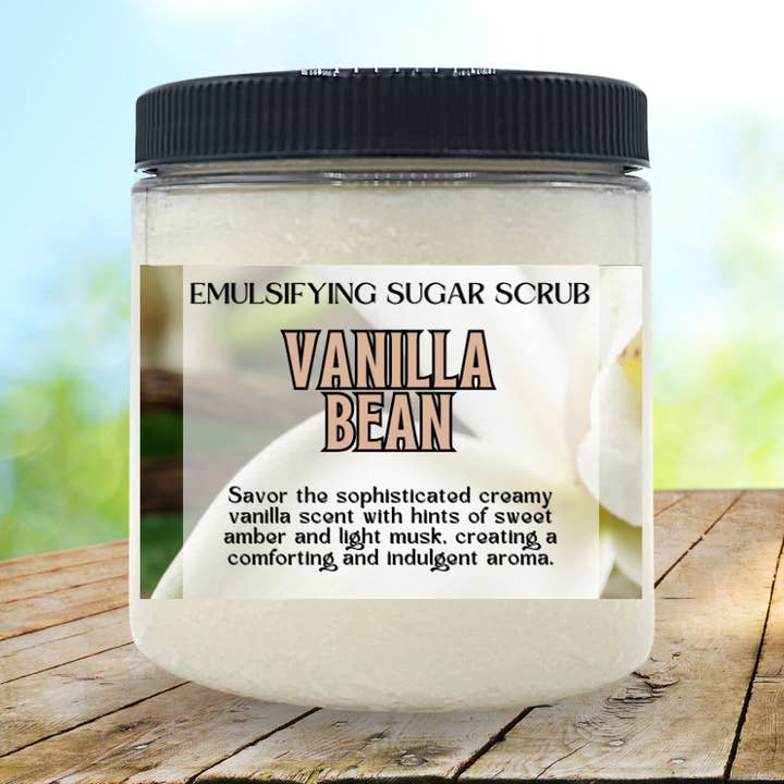 Sugar Body Scrub | Emulsifying | 8 oz Jar for wholesale by Honeyshuck Acres, LLC