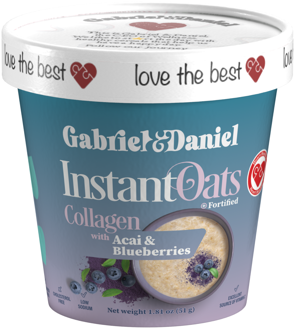Gabriel & Daniel Wellness Oatmeals - Vente Avoine - Tasse de flocons d'avoine instantanés biologiques SS - Açaï & Myrtilles - Pack de 122