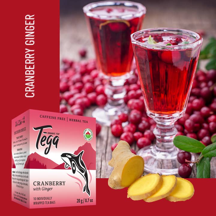 Tega Organic Tea - Wholesale Health/Detox Tea - Cranberry Ginger Organic Herbal Tea 10ct