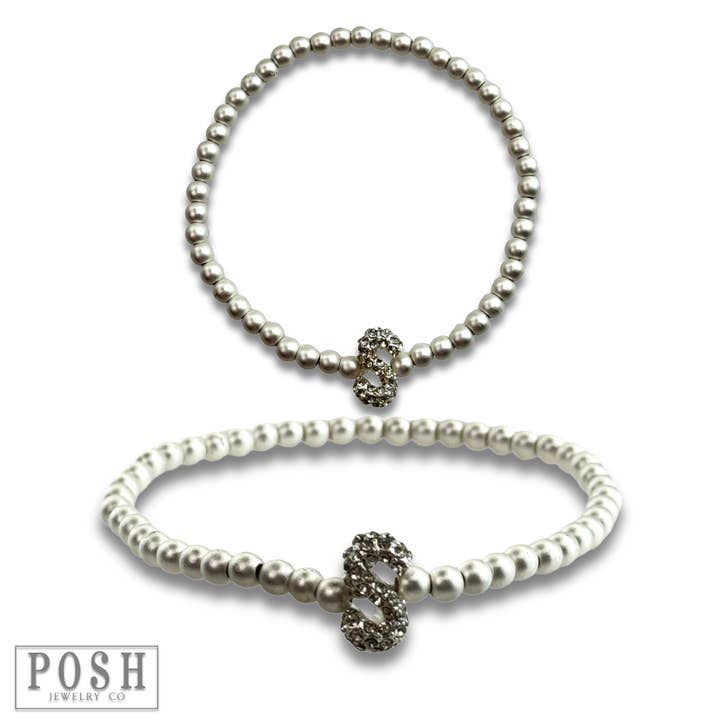 Pink Panache Brands - Wholesale Beaded Bracelet - Bead bracelet with rhinestone inital23