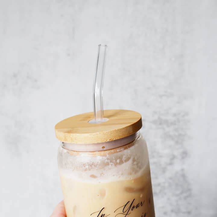 Grace and Joy Company - Wholesale Drinking Glass/Cup - Abundant Joy Iced Coffee Glass Can + Bamboo Lid + Straw5
