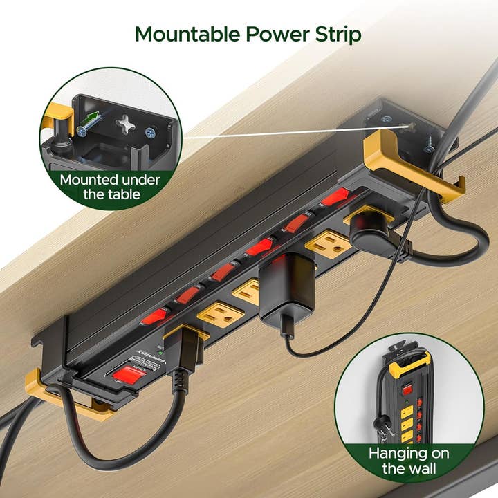 Rocket Socket Technology - Wholesale Power Adapter - GREENBOX Mountable Heavy Duty Metal Power Strip, Multi-Outlet (6-12), Recessed Individual Switches, 3300J Surge Protector,Integrated Cable/Card Holder, 6FT Flat Plug Cord, ETL Listed2