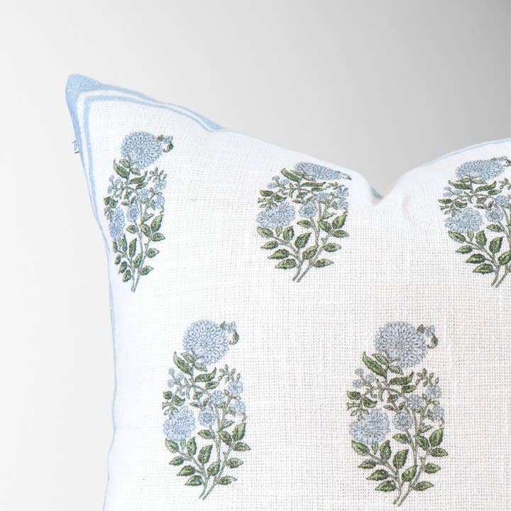 Tajik Home LLC - Vente Housse de coussin - Housse de coussin Genevieve à impression bloc bleu ciel - Fait main3