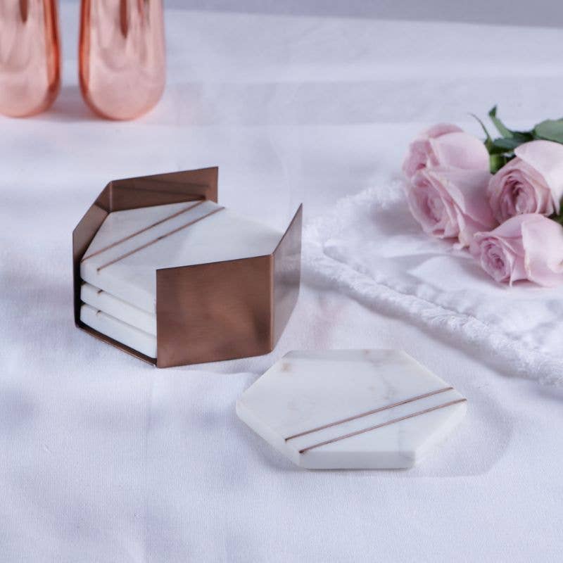 CLINQ - Wholesale Coasters - Copper and Marble Coasters (Set of 4)1