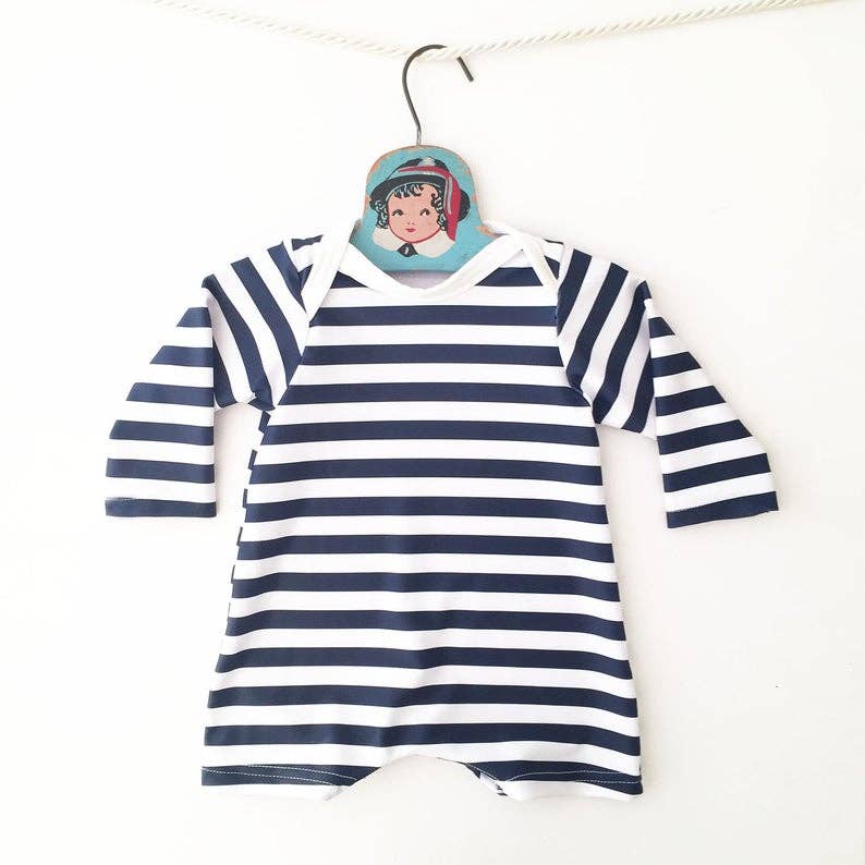 Mabel - Wholesale One Piece Swimsuit - Kids - navy blue striped swimsuit - sizes NB to 3T2