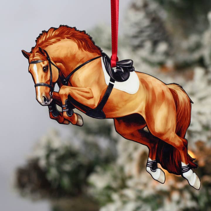 Jumping Horse Ornament - Chestnut Hunter Jumper Décor Gift for wholesale by Classy Equine