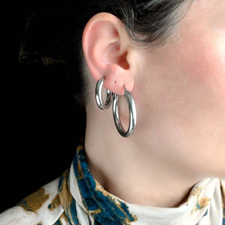 Blueyejewelry - Wholesale Hoop Earrings - 4.5 mm Tunnel Hoops - Waterproof Thick Tube Hoop Earrings4