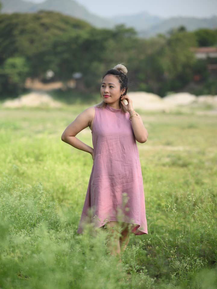 The Riverine Dress in Black Linen for wholesale by Swahlee