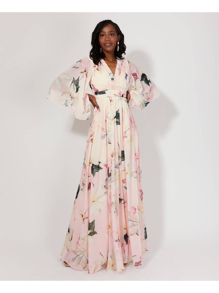 Eva & Lola - Epsilonn - Wholesale Dress - Women's - Long floral dress with ruffle sleeves - R14237
