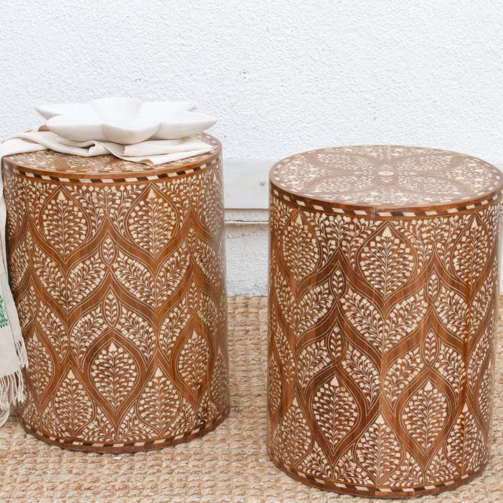 Pair of Royal Artisan Inlay Drum End Table for wholesale by De-cor