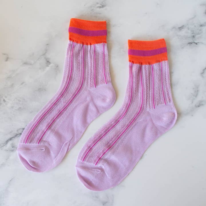 Tiepology - Wholesale Socks - Women's - Ankle Mesh Striped Casual Socks