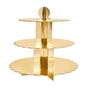 Hootyballoo by Club Green - Wholesale Cake Stand - Gold Scallop Edge 3 Tier Cake Stand0