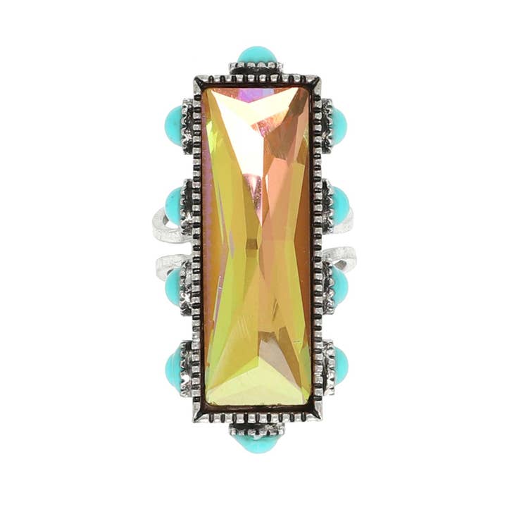 SP Sophia Collection - Wholesale Cocktail/Statement Ring - Western Rectangle Crystal Gemstone Stretch Ring