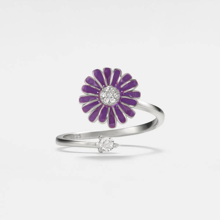 Perimade & Co. LLC – Engroshandel Ring med sten – Lilla Daisy Anxiety Fidget Spinner Ring i Sterling Sølv1