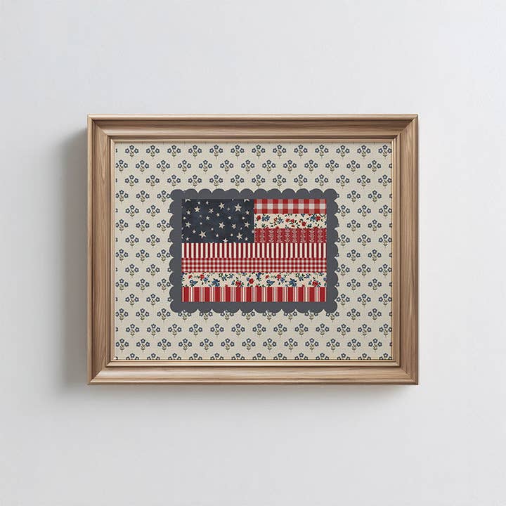 Cottage-quilt Amerikaanse vlag kunstdruk voor wholesale door Paper House Print Shop