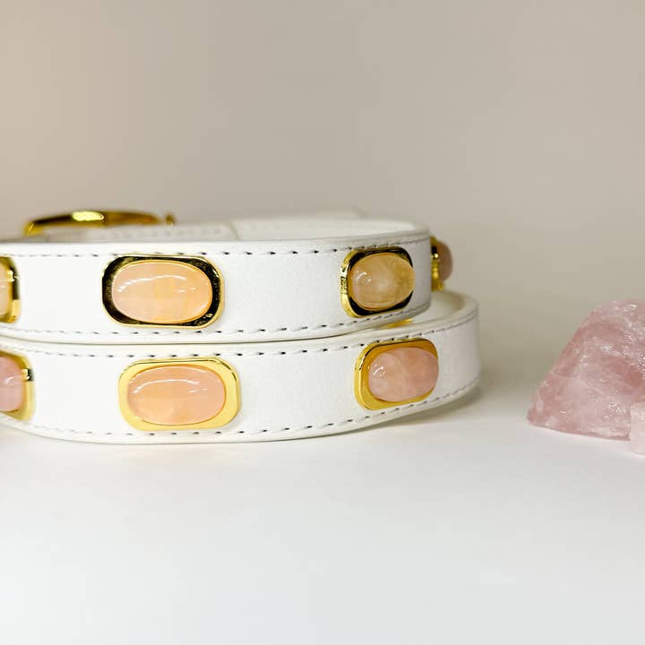 Ruff Gems Co - Wholesale Pet collar – Dog - Rose Quartz Vegan Leather Dog Collar3
