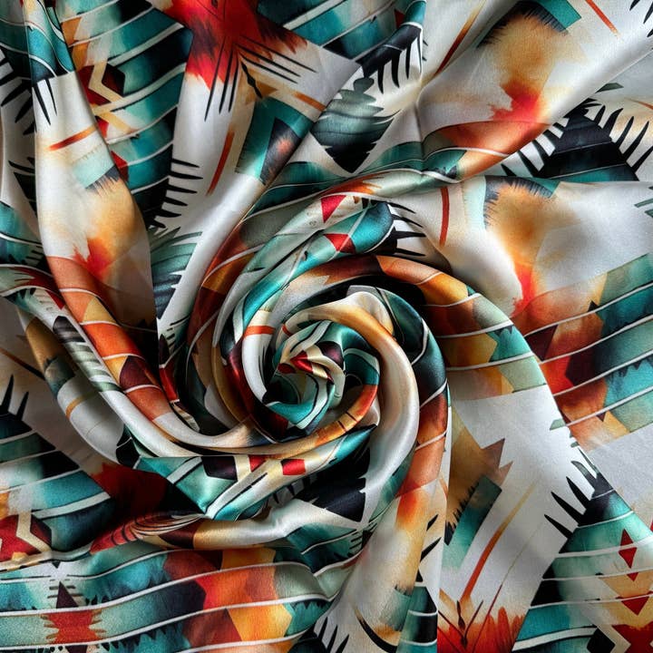 Double B Wild Rags - Wholesale Scarf – Women's - 100% Silk Wild Rag Aztec Native Orange Teal and White by Double B Wild Rags5