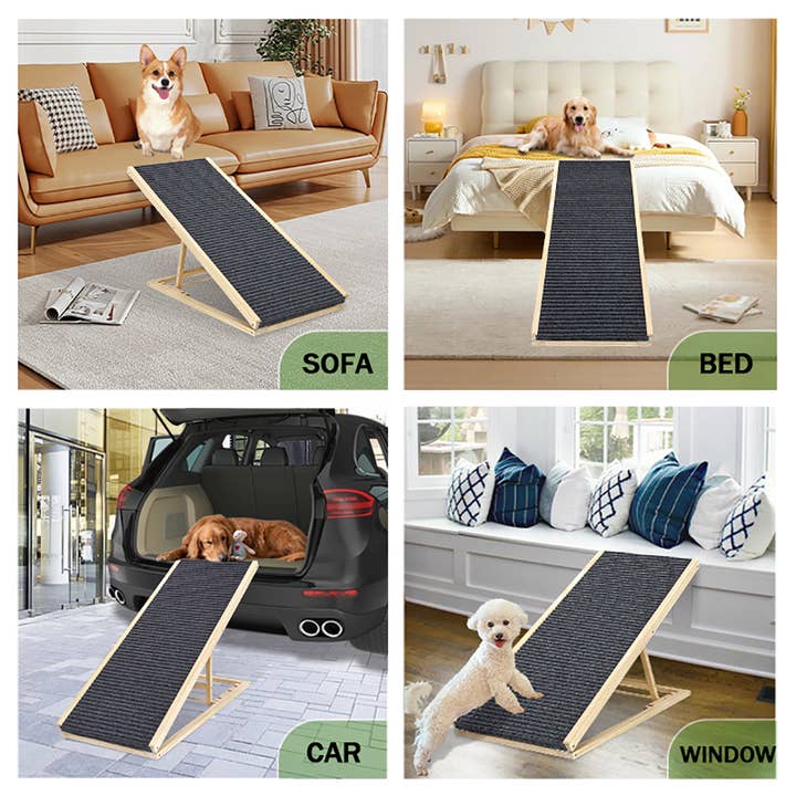 Natural Wood Dog Ramp for Bed, Extra Wide Non-Slip Pet Ramp, Foldable for wholesale on Faire