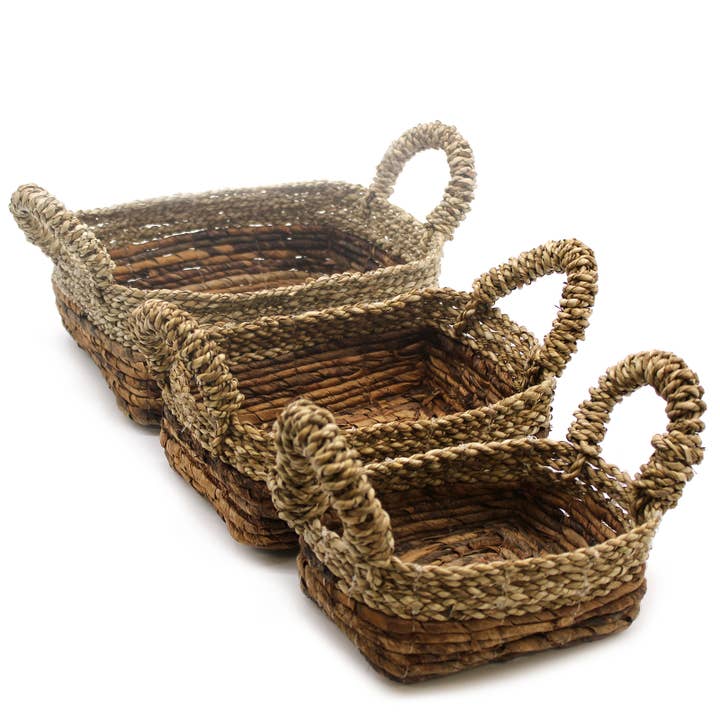Banana Leaf & Seagrass Square Basket- Set of 3 for wholesale by Ancient Wisdom