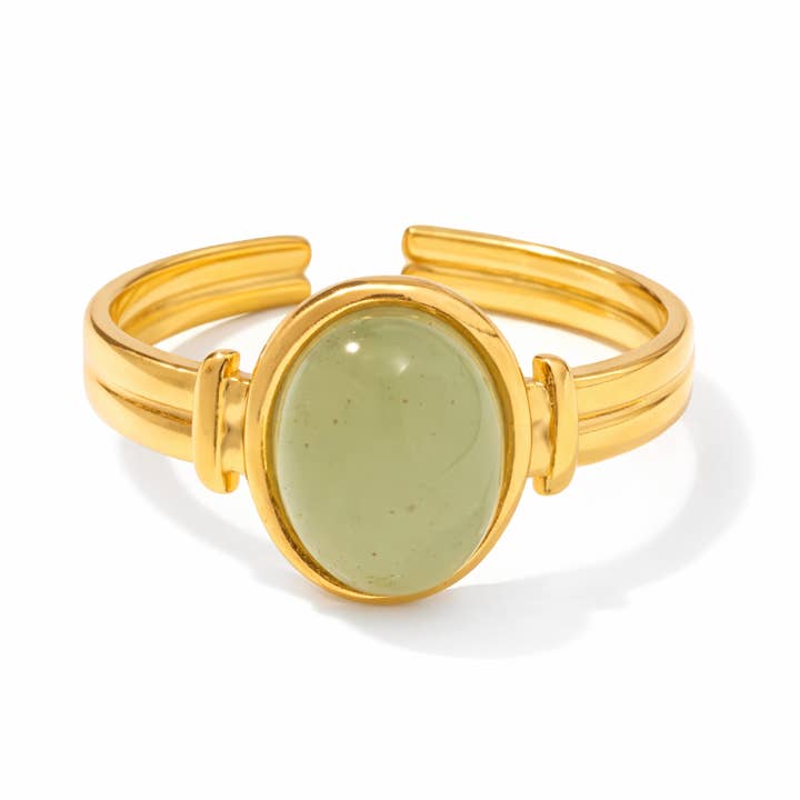 18k Stainless Steel Adjustable Natural Green Stone Ring (LSSG-RN4) for wholesale by Lyza Jewels
